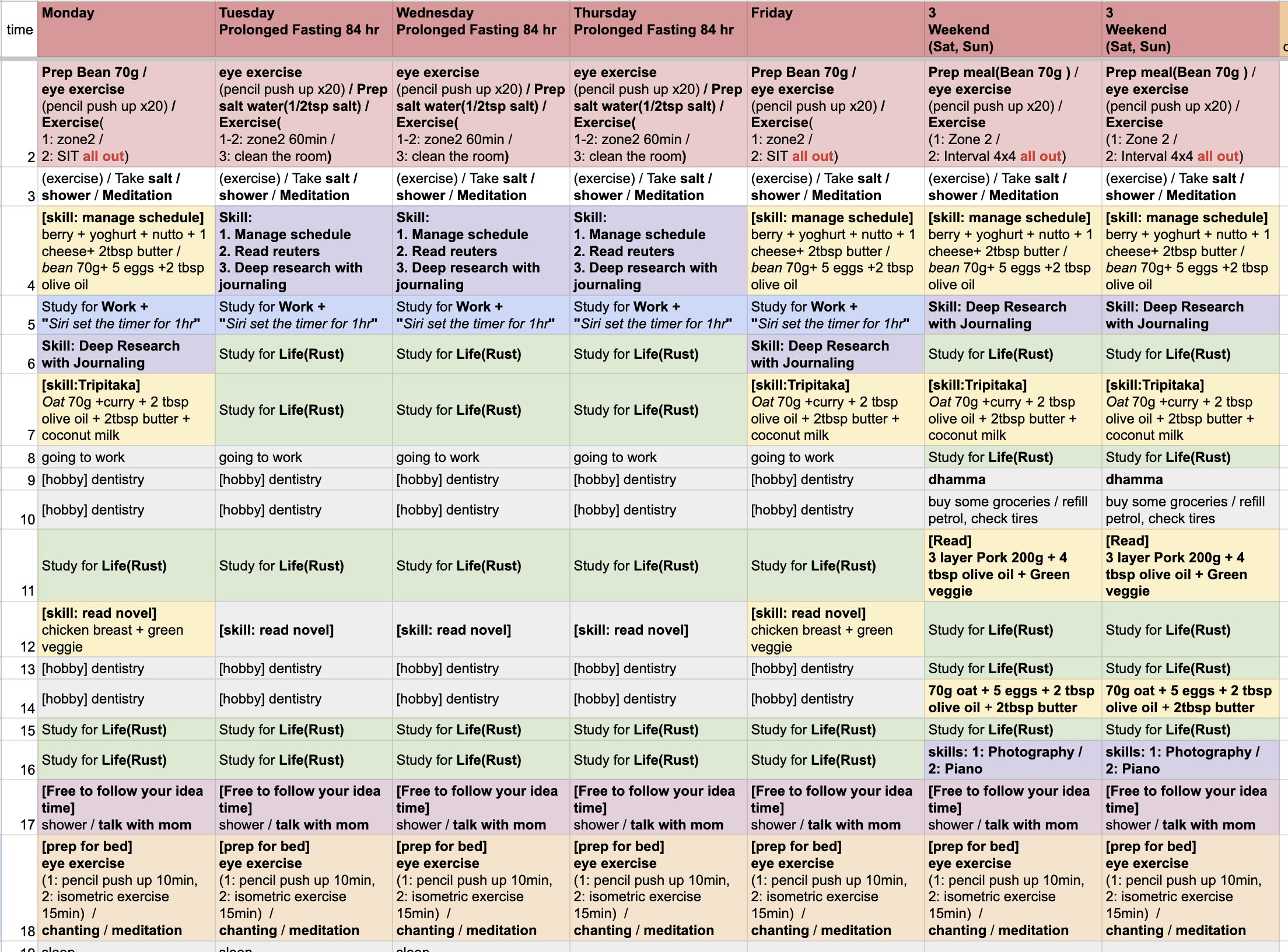 full schedule